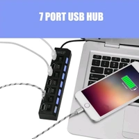 USB Splitter Multi Port USB 2.0 Hub, 7 Port with Independent On/Off Switch and LED Indicators USB A Port Data Hub, Suitable for PC Computer Keyboard Laptop Mobile HDD, Flash Drive Etc