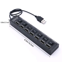 USB Splitter Multi Port USB 2.0 Hub, 7 Port with Independent On/Off Switch and LED Indicators USB A Port Data Hub, Suitable for PC Computer Keyboard Laptop Mobile HDD, Flash Drive Etc