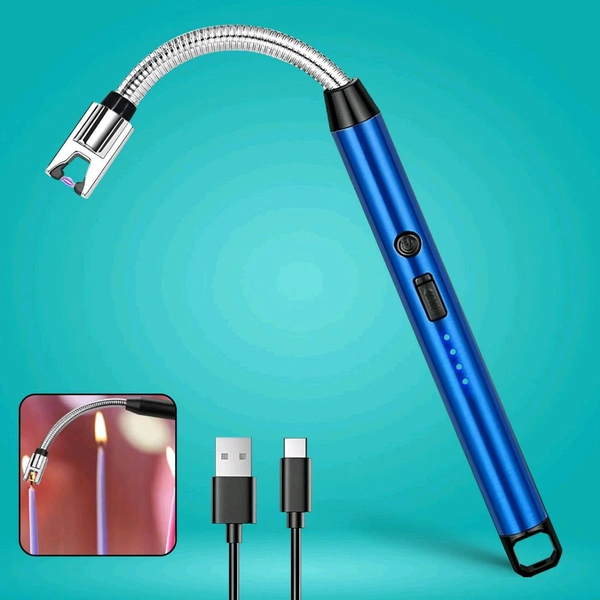 Metal Rechargeable Electric Arc Lighter with Flexible Neck – Windproof USB Candle and BBQ Lighter for Kitchen, Outdoor & Camping Use (1 Pc)