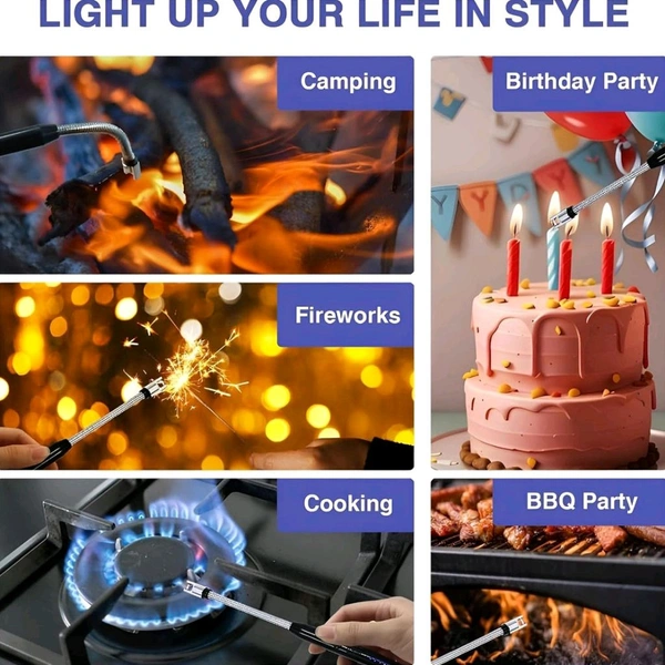 Metal Rechargeable Electric Arc Lighter with Flexible Neck – Windproof USB Candle and BBQ Lighter for Kitchen, Outdoor & Camping Use (1 Pc)