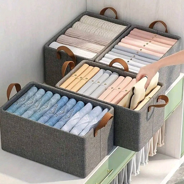 Cloth storage baskets, closet storage bins, Canvas Fabric Storage Basket for shelves, basket organizers for shelf, storage bins for clothes (48×27 Cm)