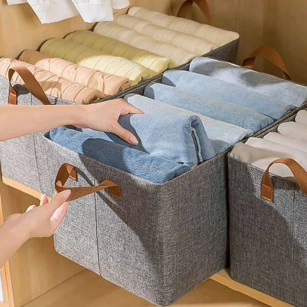 Cloth storage baskets, closet storage bins, Canvas Fabric Storage Basket for shelves, basket organizers for shelf, storage bins for clothes (48×27 Cm)
