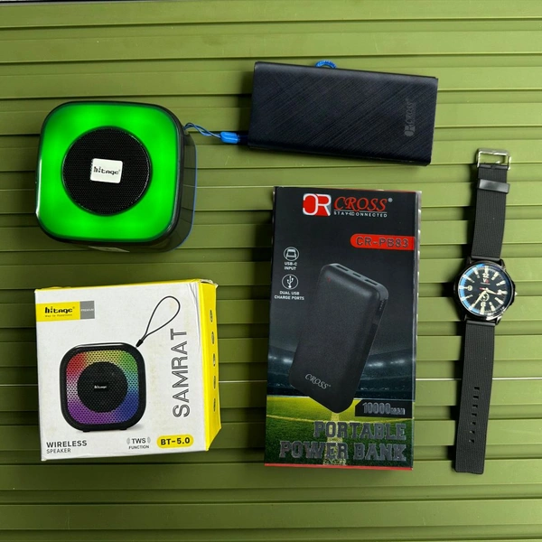 Most Awaited Combo, Hitage Bluetooth Speaker, Cross Portable Power Bank And Analog Quartz Watch