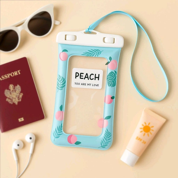 Waterproof Peach Transparent Mobile Pouch with Neck Strap – Touchscreen Dry Bag Cover for Smartphones - Pack Of 1