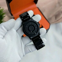 New Magnetic Ball Watch for Men – Unique Rotating Dial, Luxury Black Steel Strap, Minimal Arabic Numerals, Fashion Business Casual Timepiece - Zodiac Skull