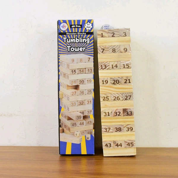 Large Tumbling Timber Toy for Adults Tumble Tower Blocks Wood Stacking Game for Boys Girls Kids Family, Life Size Yard Tower Game, Wooden Tumbling Stacking Tower Game, Zenga tower (48 Pcs Blocks 2 Dices)