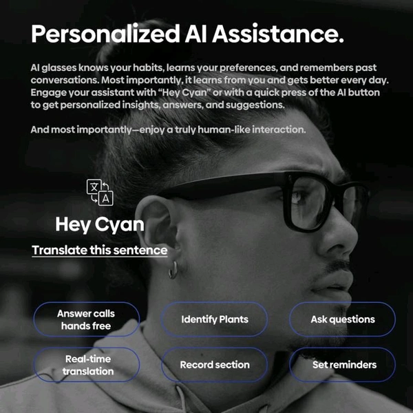 AI Smart Glasses with Music, Calls & Camera | Voice Control, Object Recognition & Real-time Translation