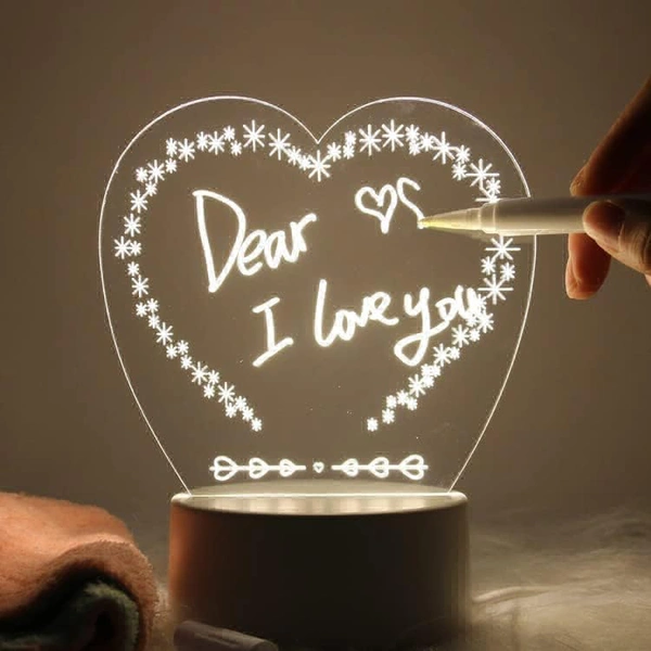  3D Acrylic Message Note Board Led Night Holiday Light Decorative Lamp For Creative Keeps Notes Drawing Table Home Décor/Bedroom/Gift/Office Decoration/Erasable(Message Board Rectangle) - 1 Piece
