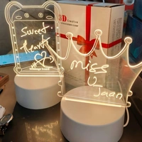  3D Acrylic Message Note Board Led Night Holiday Light Decorative Lamp For Creative Keeps Notes Drawing Table Home Décor/Bedroom/Gift/Office Decoration/Erasable(Message Board Rectangle) - 1 Piece