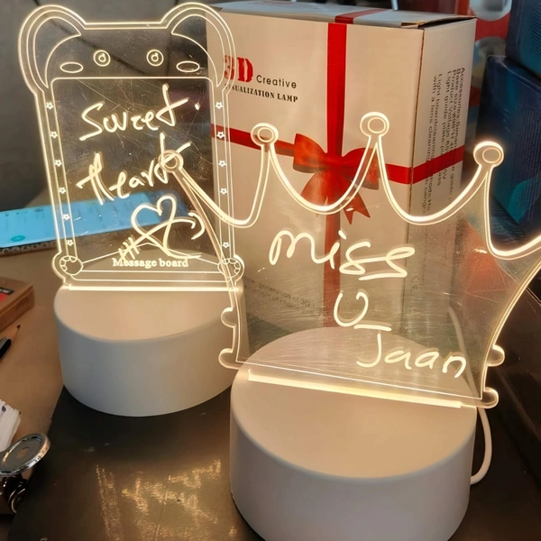  3D Acrylic Message Note Board Led Night Holiday Light Decorative Lamp For Creative Keeps Notes Drawing Table Home Décor/Bedroom/Gift/Office Decoration/Erasable(Message Board Rectangle) - 1 Piece