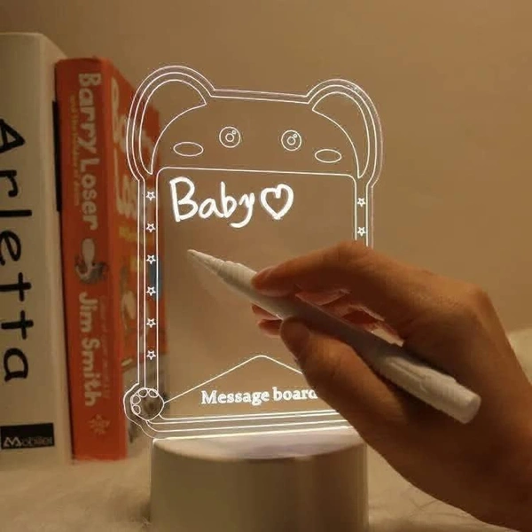  3D Acrylic Message Note Board Led Night Holiday Light Decorative Lamp For Creative Keeps Notes Drawing Table Home Décor/Bedroom/Gift/Office Decoration/Erasable(Message Board Rectangle) - 2 Pieces