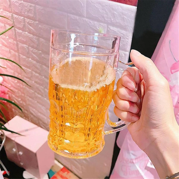 Fake Beer Double Wall Freezing Gel Inside Transparent Glass 450ml