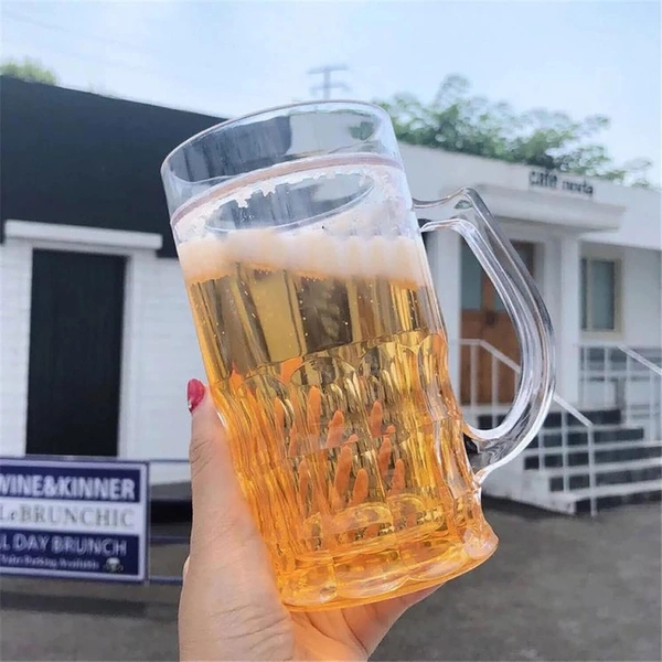 Fake Beer Double Wall Freezing Gel Inside Transparent Glass 450ml
