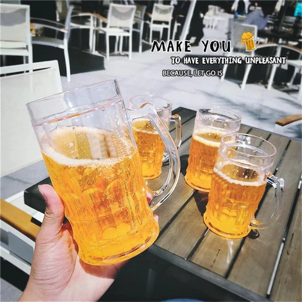 Fake Beer Double Wall Freezing Gel Inside Transparent Glass 450ml