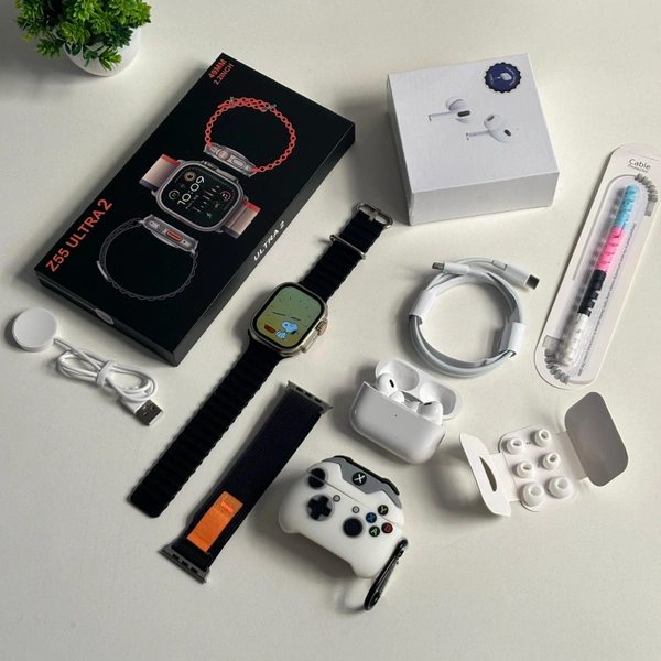 First Time Ultra 2 With AirPods Pro 2 Premium Combo, Including Ocean, Tail Loop Strap, Premium Case - Black