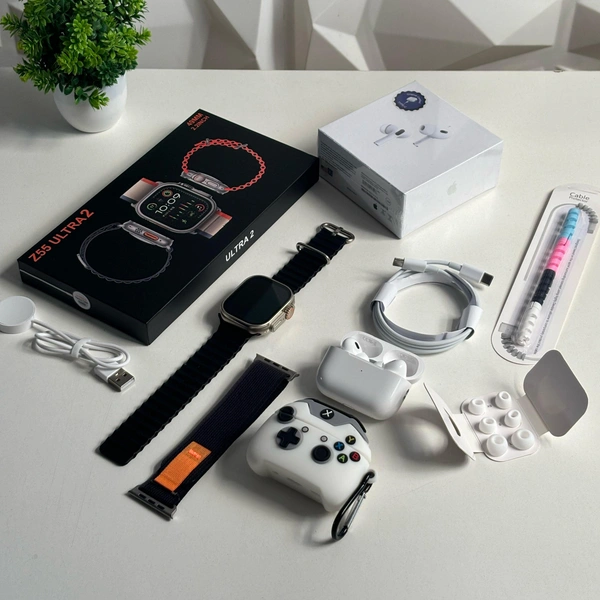 First Time Ultra 2 With AirPods Pro 2 Premium Combo, Including Ocean, Tail Loop Strap, Premium Case - Black