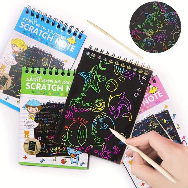 Colourful Scratch Note, birthday return gifts for kids Scratch Note Colorful Magic Art Craft Kit, Scratch Book for Kid'sCreative Drawing Activity Toy Educational Stationary Kit Ideal Birthday Return Gift Aged 3-12, Includes Multicolour - 2
