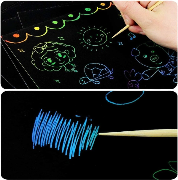 Colourful Scratch Note, birthday return gifts for kids Scratch Note Colorful Magic Art Craft Kit, Scratch Book for Kid'sCreative Drawing Activity Toy Educational Stationary Kit Ideal Birthday Return Gift Aged 3-12, Includes Multicolour - 2