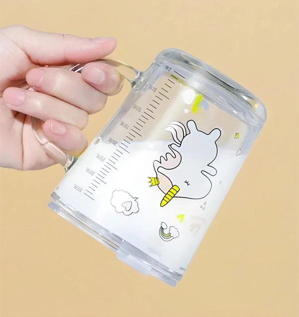 Cartoon Printed Glass Sipper Mug With Lid Perfect For Kids