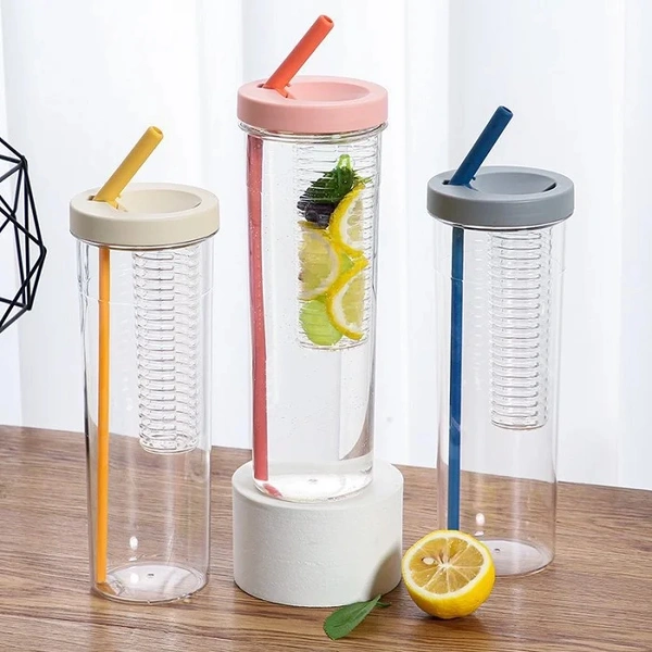 Multipurpose Plastic Fruit Infuser Water Bottle with Straw Cup Filter 700Ml, Pack of 1 (Multicolor) - 4