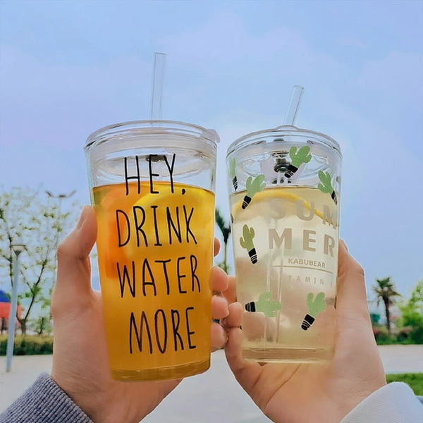 Cartoon Glass Tumbler With Straw And Lid Glass Water Bottle Summer Drinks Cold Beverages, Reusable Durable Cup For Kids & Adult - 1
