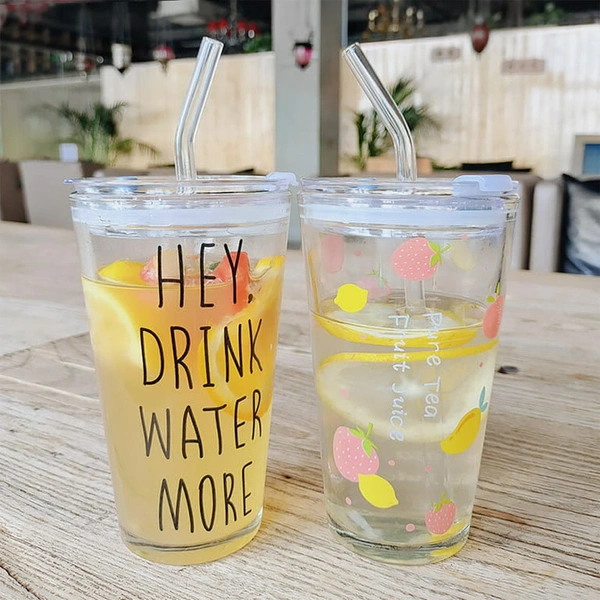 Cartoon Glass Tumbler With Straw And Lid Glass Water Bottle Summer Drinks Cold Beverages, Reusable Durable Cup For Kids & Adult - 1