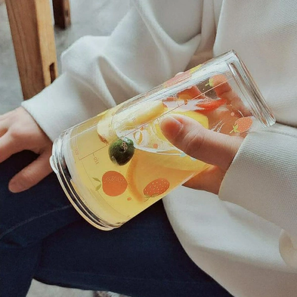 Cartoon Glass Tumbler With Straw And Lid Glass Water Bottle Summer Drinks Cold Beverages, Reusable Durable Cup For Kids & Adult - 1