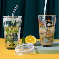 Cartoon Glass Tumbler With Straw And Lid Glass Water Bottle Summer Drinks Cold Beverages, Reusable Durable Cup For Kids & Adult - 1