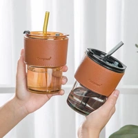 Tea and Cold Coffee Glass Tumbler with Lid and Straw Cups ands for Glass Coffee Mug 450ML