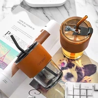Tea and Cold Coffee Glass Tumbler with Lid and Straw Cups ands for Glass Coffee Mug 450ML