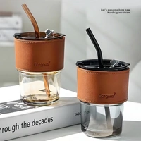 Tea and Cold Coffee Glass Tumbler with Lid and Straw Cups ands for Glass Coffee Mug 450ML