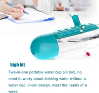 2 in 1 Pill Box Cup, Outdoor Portable Water Bottle with Medicine Box，600ml Portable 7 Days Pill Box Organiser Water Bottle for Camping，Gym, School, Office, Travel