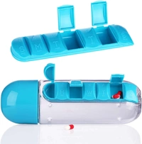 2 in 1 Pill Box Cup, Outdoor Portable Water Bottle with Medicine Box，600ml Portable 7 Days Pill Box Organiser Water Bottle for Camping，Gym, School, Office, Travel