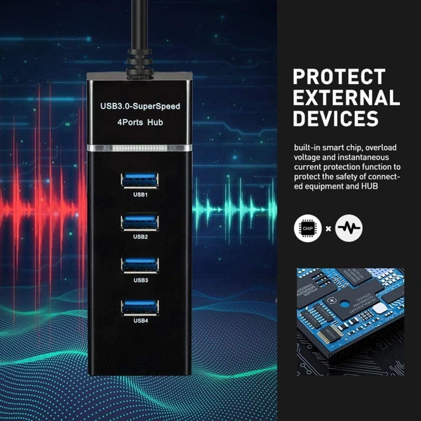 4 Port USB 3.0 Hub with Hi-Speed Data Transfer, LED Indication