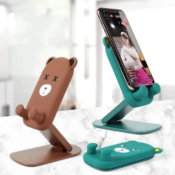 Angle Height Adjustable Cute Bear Phone Holder Stand, Compatible with iPhone, Kindle, iPad, Switch, Tablets
