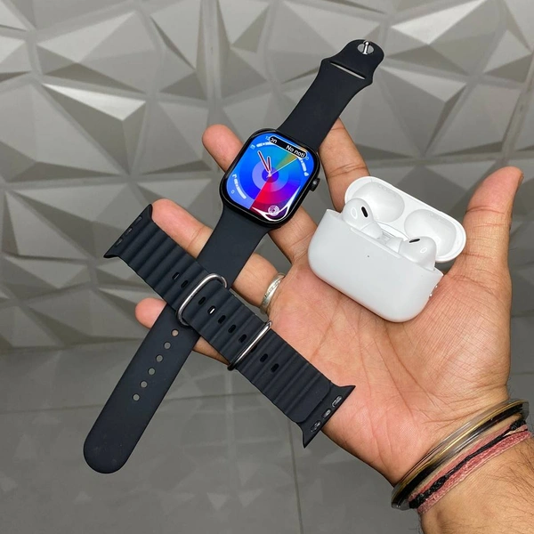 The Most Premium Master Quality Combo Is Back, Amoled Display Ws91 Max Dual Strap With AirPods Pro 2 Premium Quality