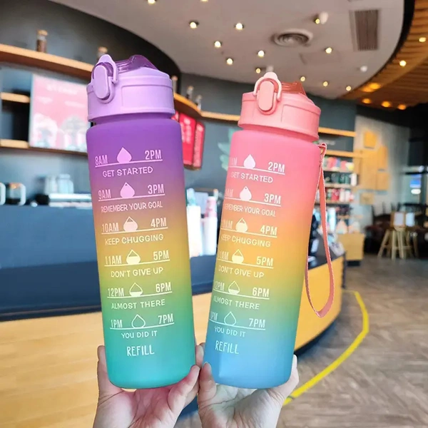 900ml Motivational Water Bottle with Straw & Time Maker