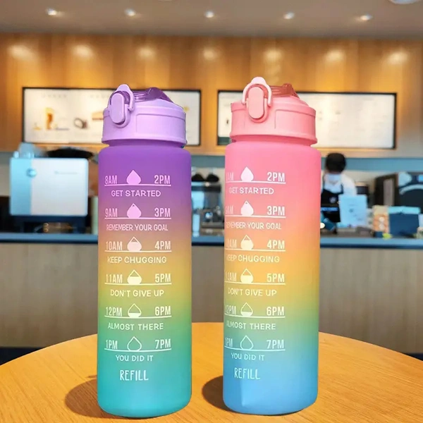 900ml Motivational Water Bottle with Straw & Time Maker