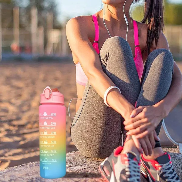 900ml Motivational Water Bottle with Straw & Time Maker