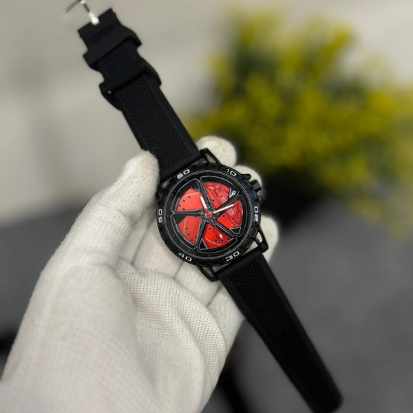 Car Wheel Watch, Stainless Steel Mens Wristwatch with Spinning Car Rim Hub Design, Quartz Movement, Water Resistant, Scratch Resistant Gifts for Car Enthusiasts - SRN1