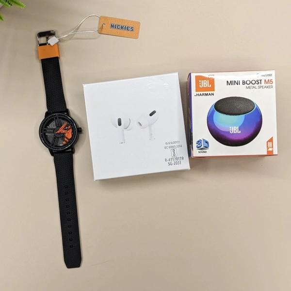 Best Budget Combo Offer, Trending Wheel Watch, Air Pods Pro Base Quality And Mini Trending Speaker