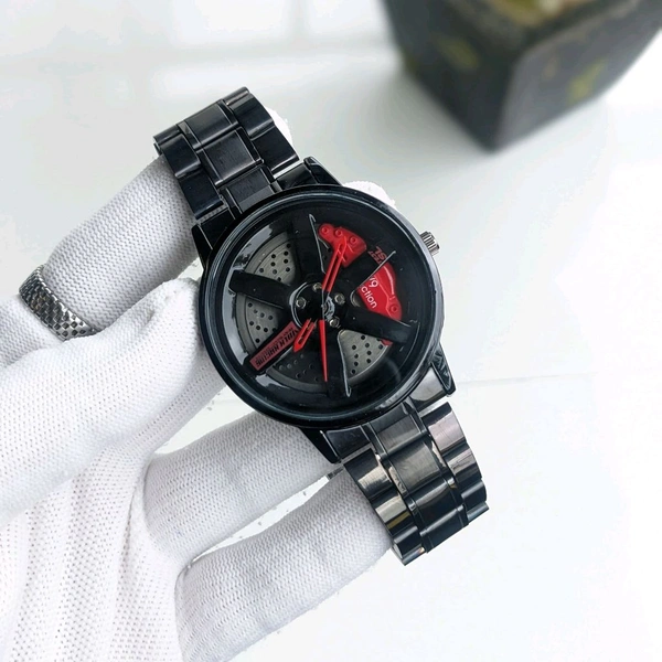 Car Wheel Watch, Stainless Steel Mens Wristwatch with Spinning Car Rim Hub Design, Quartz Movement, Water Resistant, Scratch Resistant Gifts for Car Enthusiasts - STW1