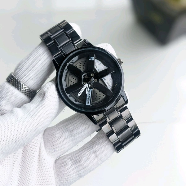 Car Wheel Watch, Stainless Steel Mens Wristwatch with Spinning Car Rim Hub Design, Quartz Movement, Water Resistant, Scratch Resistant Gifts for Car Enthusiasts - STW2
