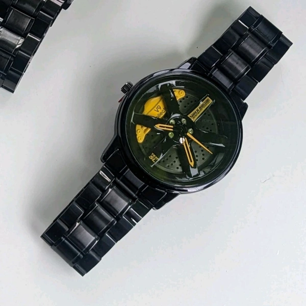 Car Wheel Watch, Stainless Steel Mens Wristwatch with Spinning Car Rim Hub Design, Quartz Movement, Water Resistant, Scratch Resistant Gifts for Car Enthusiasts - STW4