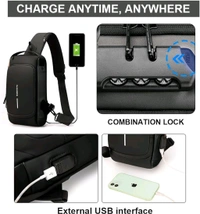 Anti theft Crossbody Sling bag ,Waterproof Chest Daypack with USB Charging, Black, One Size, Locomotive Style - Black