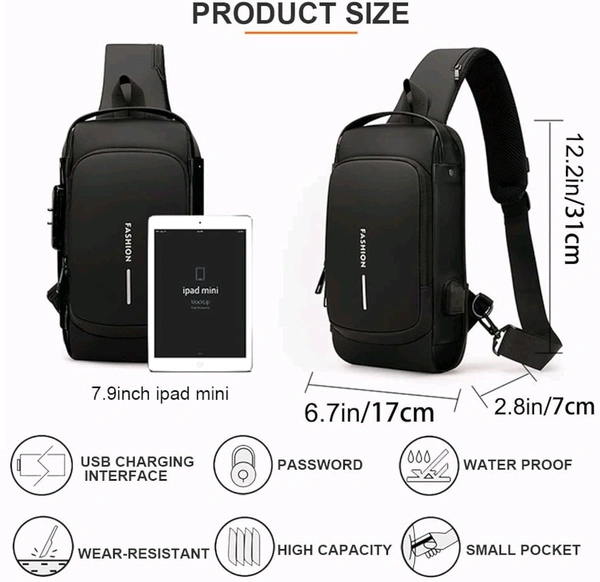 Anti theft Crossbody Sling bag ,Waterproof Chest Daypack with USB Charging, Black, One Size, Locomotive Style - Blue