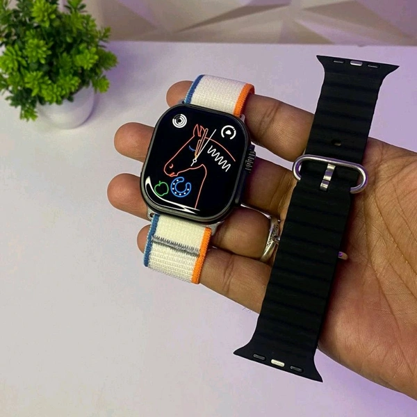 Series 8 Ultra 3d Curved Display With Dual Strap In Box, Always On Display, All 3 a Working, 1:1 Original Packing - White
