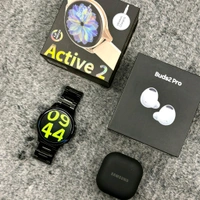 Most Awaited Budget Combo | Active 2 Amoled Display Smartwatch And Buds 2 Pro Best Quality Earphone - Black/Black