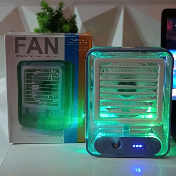 Rechargeable Battery Operated Mini USB Fan With Mist Water Spray Mini Cooler With LED Night Light Mini AC Personal Air Cooler Desk Fan for Office Kitchen Home