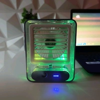 Rechargeable Battery Operated Mini USB Fan With Mist Water Spray Mini Cooler With LED Night Light Mini AC Personal Air Cooler Desk Fan for Office Kitchen Home